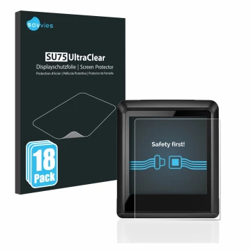 Vorderseite einer Produktverpackung mit dem Markenlogo Savvies. Daneben ist das Gerät Bosch Intuvia 100 mit dem zugehörigen Di