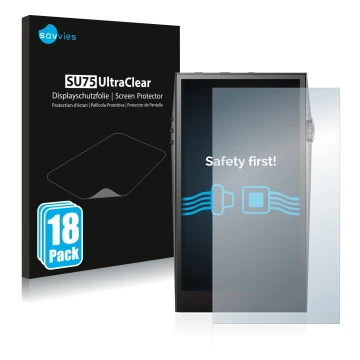 Vorderseite einer Produktverpackung mit dem Markenlogo Savvies. Daneben ist das Gerät Astell&Kern SP3000 mit dem zugehörigen D