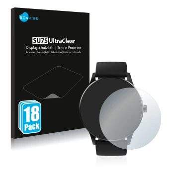 Vorderseite einer Produktverpackung mit dem Markenlogo Savvies. Daneben ist das Gerät Denver SW-173 mit dem zugehörigen Displa