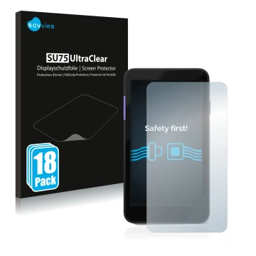 Vorderseite einer Produktverpackung mit dem Markenlogo Savvies. Daneben ist das Gerät Zettle Terminal (by Paypal) mit dem zuge