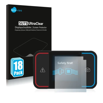 Vorderseite einer Produktverpackung mit dem Markenlogo Savvies. Daneben ist das Gerät Saphe Drive Pro mit dem zugehörigen Disp