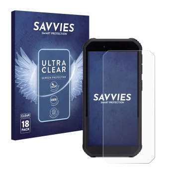 Vorderseite einer Produktverpackung mit dem Markenlogo Savvies. Daneben ist das Gerät SkyCaddie SX550 mit dem zugehörigen Disp