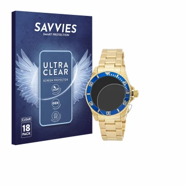 Vorderseite einer Produktverpackung mit dem Markenlogo Savvies. Daneben ist das Gerät Invicta Pro Diver 8930OB (40mm) mit dem 