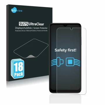 Vorderseite einer Produktverpackung mit dem Markenlogo Savvies. Daneben ist das Gerät Nokia G22 mit dem zugehörigen Displaysch