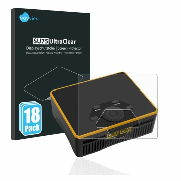 Vorderseite einer Produktverpackung mit dem Markenlogo Savvies. Daneben ist das Gerät Junsi iCharger DX6 mit dem zugehörigen D