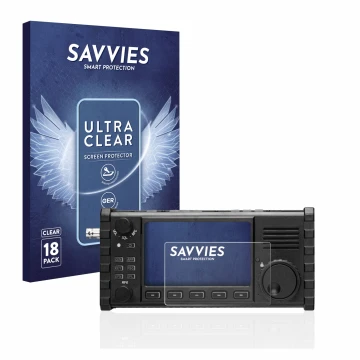 Vorderseite einer Produktverpackung mit dem Markenlogo Savvies. Daneben ist das Gerät Xiegu X6100 HF-Transceiver mit dem zugeh