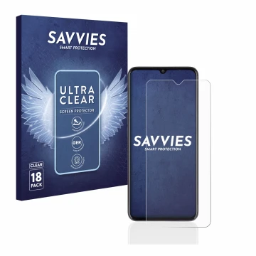 Vorderseite einer Produktverpackung mit dem Markenlogo Savvies. Daneben ist das Gerät Oppo A77 5G mit dem zugehörigen Displays