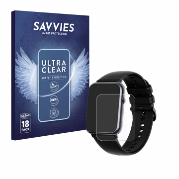 Vorderseite einer Produktverpackung mit dem Markenlogo Savvies. Daneben ist das Gerät Mutoy Smartwatch 1.69