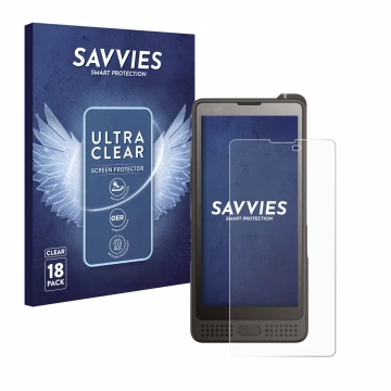 Vorderseite einer Produktverpackung mit dem Markenlogo Savvies. Daneben ist das Gerät Sonim XP10 mit dem zugehörigen Displaysc