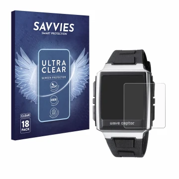 Vorderseite einer Produktverpackung mit dem Markenlogo Savvies. Daneben ist das Gerät Casio WV-59 mit dem zugehörigen Displays