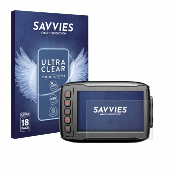 Vorderseite einer Produktverpackung mit dem Markenlogo Savvies. Daneben ist das Gerät Blueskysea DV999 mit dem zugehörigen Dis