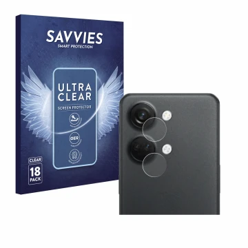 Vorderseite einer Produktverpackung mit dem Markenlogo Savvies. Daneben ist das Gerät OnePlus Nord 3 5G (NUR Kameraschutz) mit