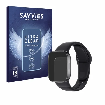 Vorderseite einer Produktverpackung mit dem Markenlogo Savvies. Daneben ist das Gerät Xiaomi Redmi Watch 3 mit dem zugehörigen
