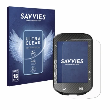 Vorderseite einer Produktverpackung mit dem Markenlogo Savvies. Daneben ist das Gerät iGPSPORT BSC300 mit dem zugehörigen Disp