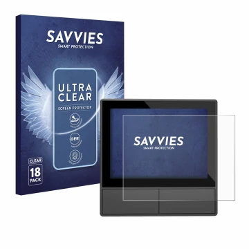 Vorderseite einer Produktverpackung mit dem Markenlogo Savvies. Daneben ist das Gerät SONOFF NSPanel Smart Scene Wall Switch E
