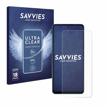 Vorderseite einer Produktverpackung mit dem Markenlogo Savvies. Daneben ist das Gerät Oppo A58 4G mit dem zugehörigen Displays