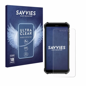 Vorderseite einer Produktverpackung mit dem Markenlogo Savvies. Daneben ist das Gerät Ulefone Armor X12 Pro mit dem zugehörige