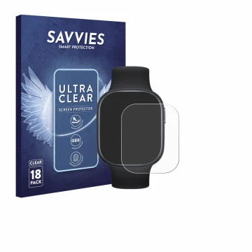 Vorderseite einer Produktverpackung mit dem Markenlogo Savvies. Daneben ist das Gerät Honor Watch 4 mit dem zugehörigen Displa