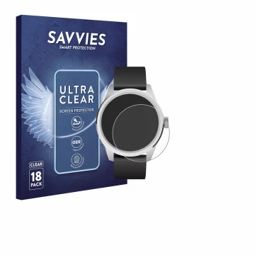 Vorderseite einer Produktverpackung mit dem Markenlogo Savvies. Daneben ist das Gerät Withings ScanWatch 2 (42 mm) mit dem zug