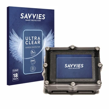 Vorderseite einer Produktverpackung mit dem Markenlogo Savvies. Daneben ist das Gerät Shearwater Petrel 2 dive computer mit de