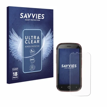 Vorderseite einer Produktverpackung mit dem Markenlogo Savvies. Daneben ist das Gerät Unihertz Jelly Star mit dem zugehörigen 