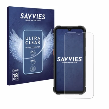 Vorderseite einer Produktverpackung mit dem Markenlogo Savvies. Daneben ist das Gerät Blackview BV5300 Pro (2023) mit dem zuge