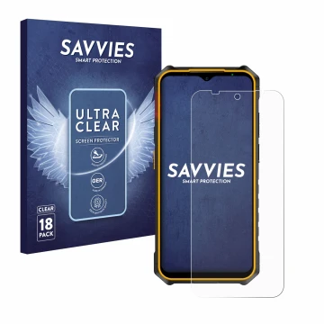 Vorderseite einer Produktverpackung mit dem Markenlogo Savvies. Daneben ist das Gerät Ulefone Armor X13 mit dem zugehörigen Di
