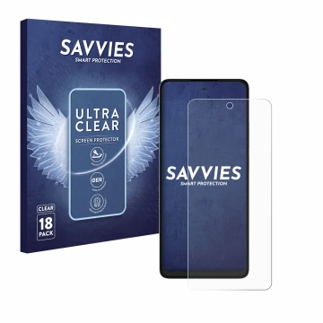 Vorderseite einer Produktverpackung mit dem Markenlogo Savvies. Daneben ist das Gerät TCL 40 NXTPAPER mit dem zugehörigen Disp
