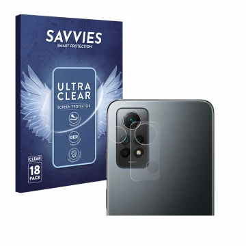 Vorderseite einer Produktverpackung mit dem Markenlogo Savvies. Daneben ist das Gerät Xiaomi Redmi Note 12 Pro 4G (NUR Kameras