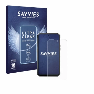 Vorderseite einer Produktverpackung mit dem Markenlogo Savvies. Daneben ist das Gerät Oukitel WP30 Pro mit dem zugehörigen Dis