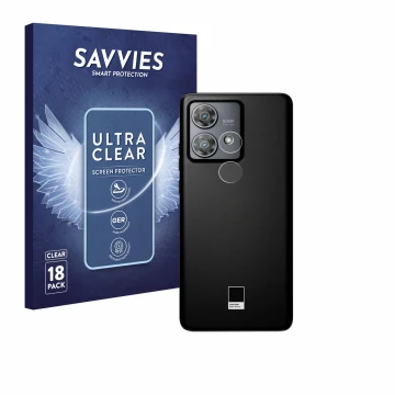 Vorderseite einer Produktverpackung mit dem Markenlogo Savvies. Daneben ist das Gerät Motorola Edge 40 Neo (NUR Kameraschutz) 