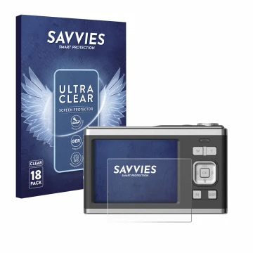 Vorderseite einer Produktverpackung mit dem Markenlogo Savvies. Daneben ist das Gerät Rollei Compactline 10X mit dem zugehörig