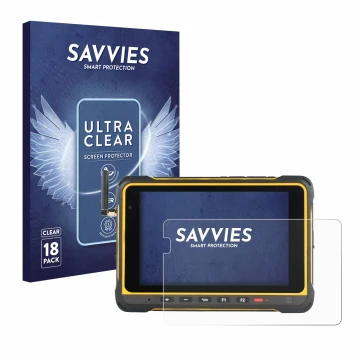 Vorderseite einer Produktverpackung mit dem Markenlogo Savvies. Daneben ist das Gerät AIR3 7.3 mit dem zugehörigen Displayschu