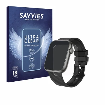 Vorderseite einer Produktverpackung mit dem Markenlogo Savvies. Daneben ist das Gerät walkbee Smartwatch 1.96