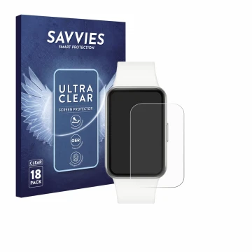 Vorderseite einer Produktverpackung mit dem Markenlogo Savvies. Daneben ist das Gerät Samsung Galaxy Fit3 mit dem zugehörigen 