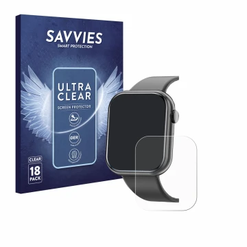 Vorderseite einer Produktverpackung mit dem Markenlogo Savvies. Daneben ist das Gerät Mingtawn Smartwatch 1.85