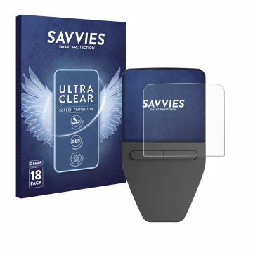 Vorderseite einer Produktverpackung mit dem Markenlogo Savvies. Daneben ist das Gerät Trezor Safe 3 mit dem zugehörigen Displa
