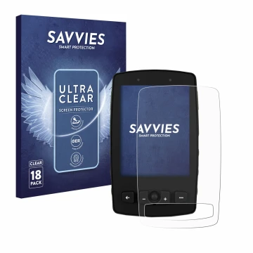 Vorderseite einer Produktverpackung mit dem Markenlogo Savvies. Daneben ist das Gerät TwoNav Aventura 2 Plus mit dem zugehörig
