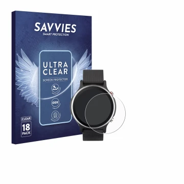 Vorderseite einer Produktverpackung mit dem Markenlogo Savvies. Daneben ist das Gerät ASUS VivoWatch 6 mit dem zugehörigen Dis