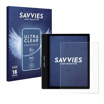 Vorderseite einer Produktverpackung mit dem Markenlogo Savvies. Daneben ist das Gerät Bigme B751C mit dem zugehörigen Displays
