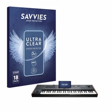 Vorderseite einer Produktverpackung mit dem Markenlogo Savvies. Daneben ist das Gerät KORG Pa5X mit dem zugehörigen Displaysch