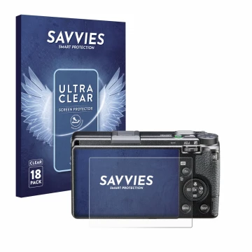 Vorderseite einer Produktverpackung mit dem Markenlogo Savvies. Daneben ist das Gerät Ricoh GR IIIx HDF mit dem zugehörigen Di