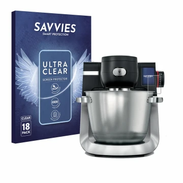 Vorderseite einer Produktverpackung mit dem Markenlogo Savvies. Daneben ist das Gerät Bosch MUM Serie 6 mit dem zugehörigen Di