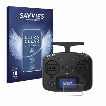 Vorderseite einer Produktverpackung mit dem Markenlogo Savvies. Daneben ist das Gerät FrSky TWIN X14 mit dem zugehörigen Displ