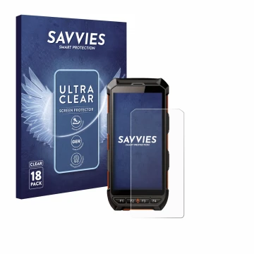 Vorderseite einer Produktverpackung mit dem Markenlogo Savvies. Daneben ist das Gerät iDTronic C9 RED mit dem zugehörigen Disp
