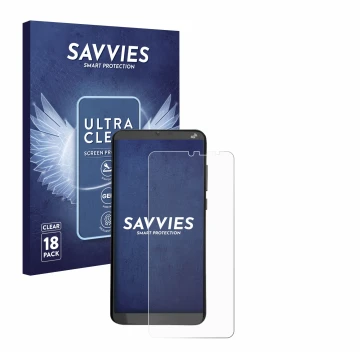 Vorderseite einer Produktverpackung mit dem Markenlogo Savvies. Daneben ist das Gerät Brondi Amico XL mit dem zugehörigen Disp