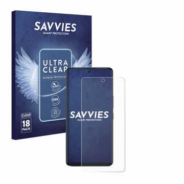 Vorderseite einer Produktverpackung mit dem Markenlogo Savvies. Daneben ist das Gerät Infinix GT 20 Pro mit dem zugehörigen Di