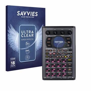 Vorderseite einer Produktverpackung mit dem Markenlogo Savvies. Daneben ist das Gerät Roland SP-404MKII mit dem zugehörigen Di