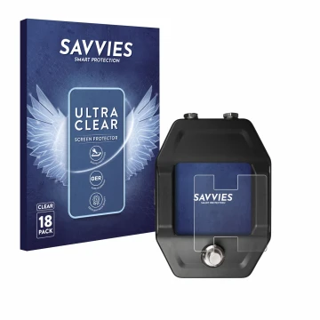Vorderseite einer Produktverpackung mit dem Markenlogo Savvies. Daneben ist das Gerät Shure GLXD16+ mit dem zugehörigen Displa