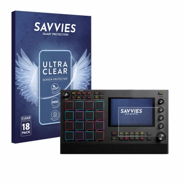 Vorderseite einer Produktverpackung mit dem Markenlogo Savvies. Daneben ist das Gerät Akai MPC Live II mit dem zugehörigen Dis
